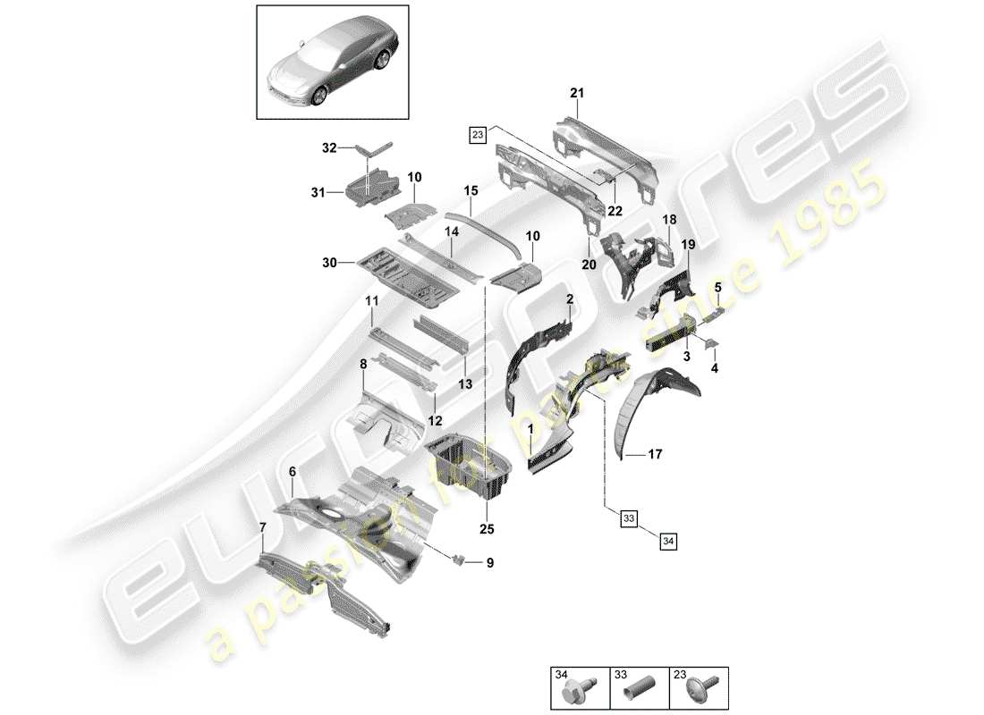 porsche 2018 (panamera 971-1) rear end side member part diagram