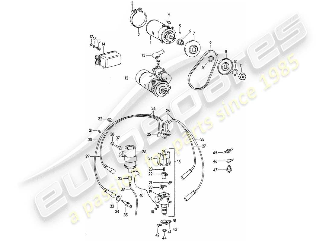 porsche 1962 (356b/356c) electrical equipment - engine part diagram