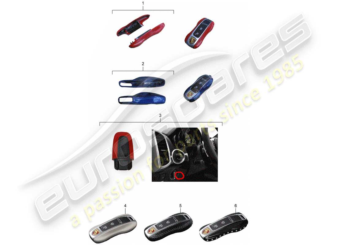 porsche 2009 (tequipment cayenne) key cover parts diagram