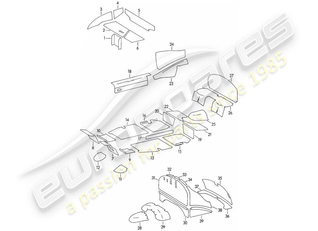 porsche 1954 (356/356a) body shell - sound absorber part diagram