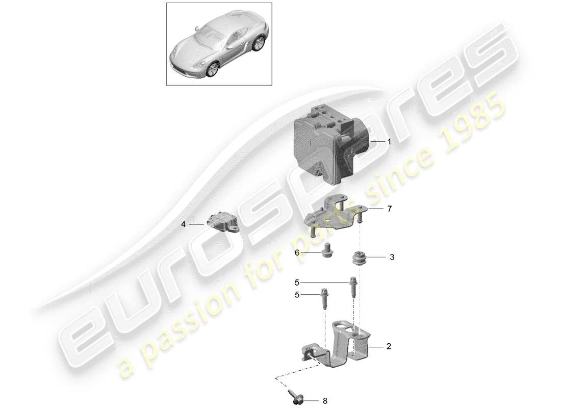 porsche 2017 (718 cayman) hydraulic unit anti-locking brake syst. -abs- control and regulating unit part diagram