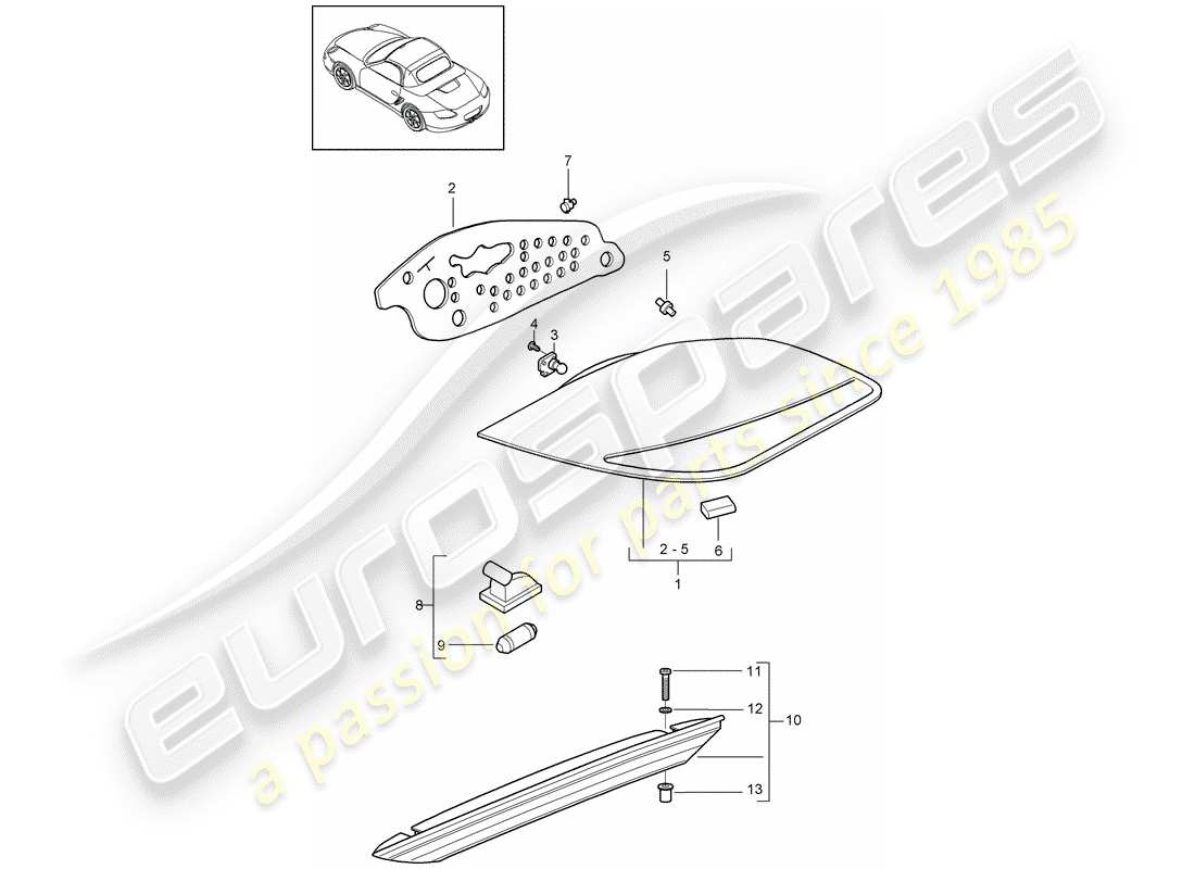 porsche 2011 (987 boxster) rear light licence plate light additional brake light parts diagram