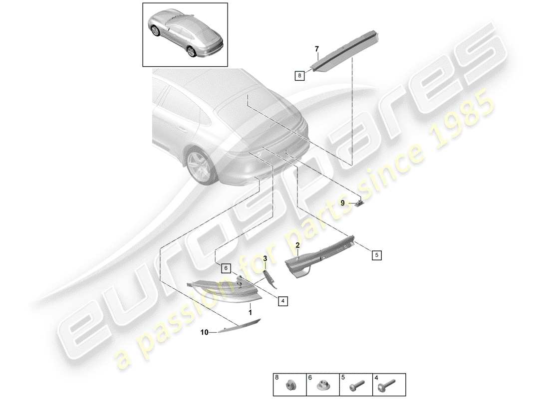 porsche 2018 (panamera 971-1) rear light additional brake light licence plate light part diagram