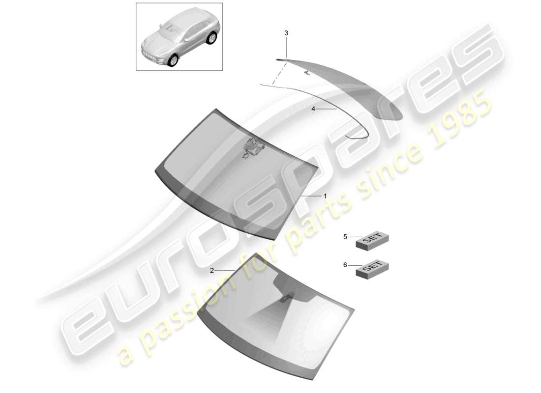 porsche 2017 (macan) windscreen rear window d >>- mj 2016 part diagram