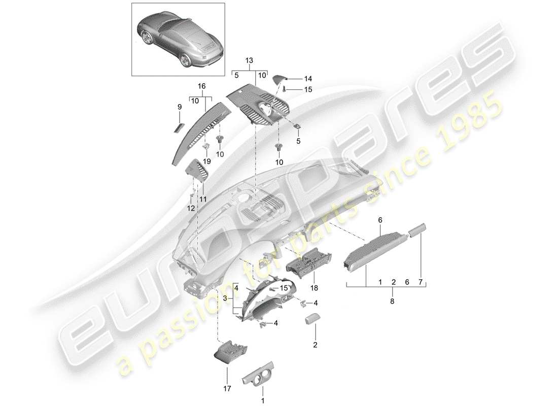 porsche 991 (2012) accessories parts diagram