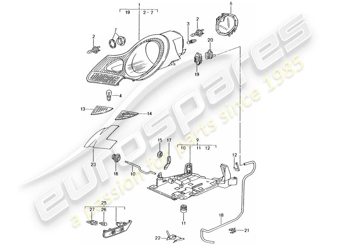 porsche 1997 (986 boxster) headlights turn signal repeater part diagram