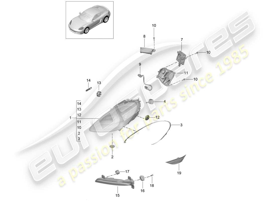 porsche 2017 (718 cayman) headlights additional headlight turn signal indicator side marker light turn signal repeater part diagram