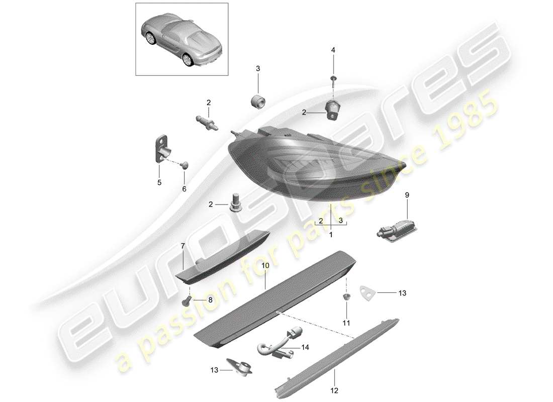 porsche 2016 (981 boxster spyder) rear light licence plate light additional brake light rear fog light parts diagram