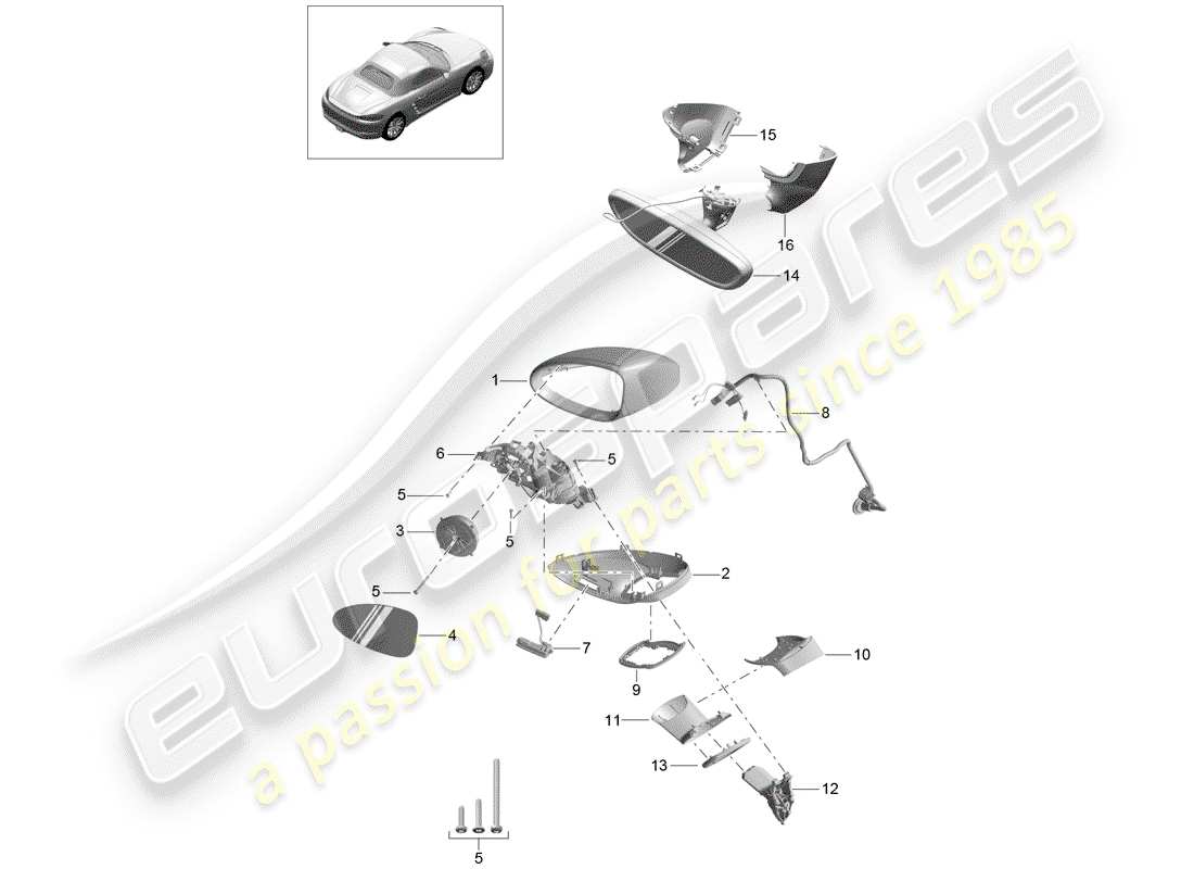 porsche 2020 (718 boxster) exterior mirror interior mirror parts diagram