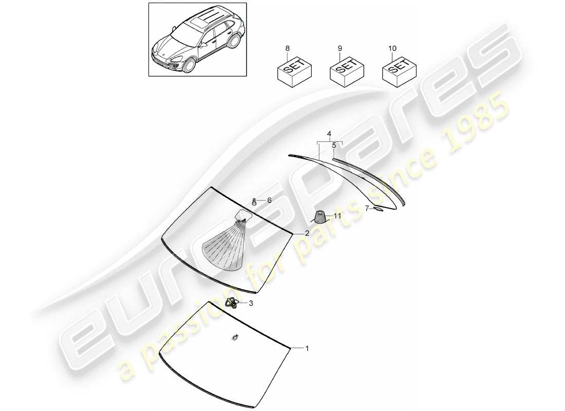 porsche 2016 (cayenne e2 92a) window glasses d >>- mj 2016 part diagram