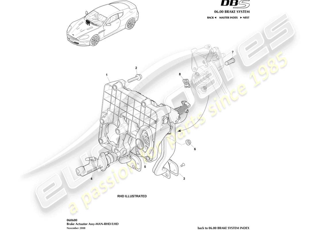 aston martin dbs (2007) brake actuator assembly, auto parts diagram