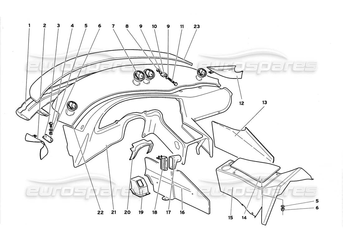 lamborghini diablo gt (1999) passenger compartment interior panels without air bag parts diagram