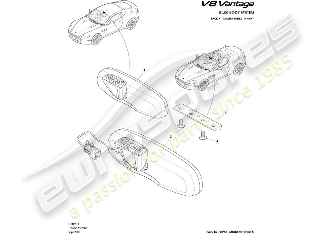 aston martin v8 vantage (2011) interior mirror part diagram
