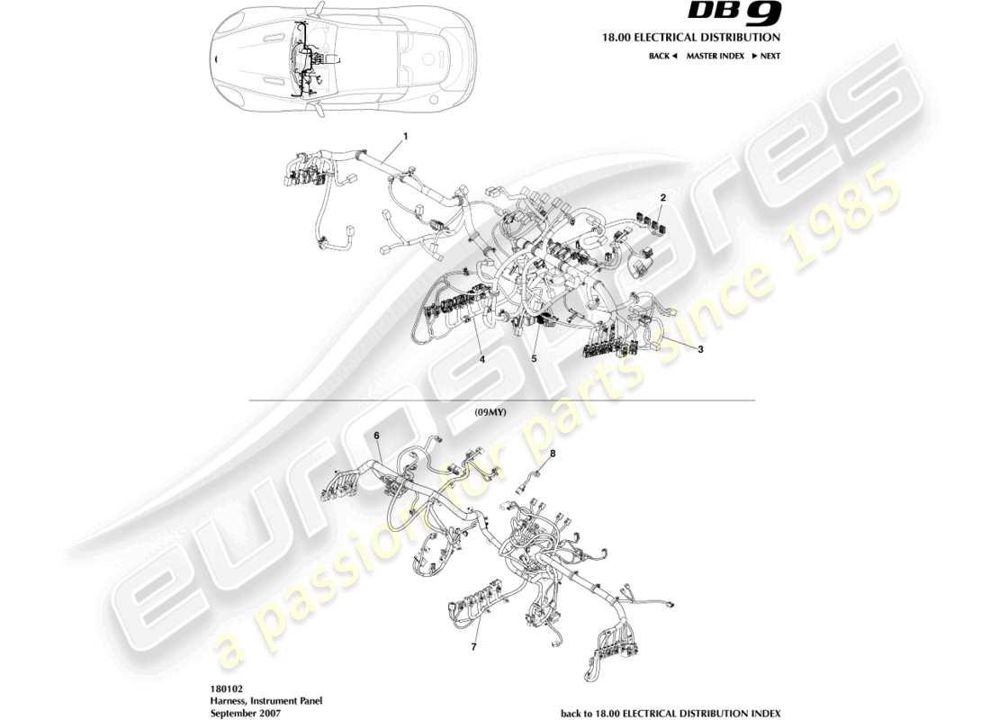 aston martin db9 (2011) ip harness parts diagram