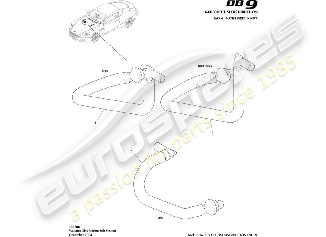 aston martin db9 (2011) vacuum distribution subsystem parts diagram