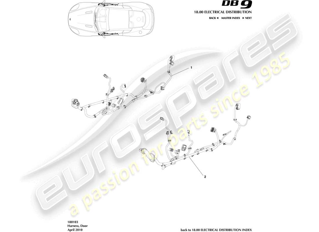 aston martin db9 (2009) door harness parts diagram