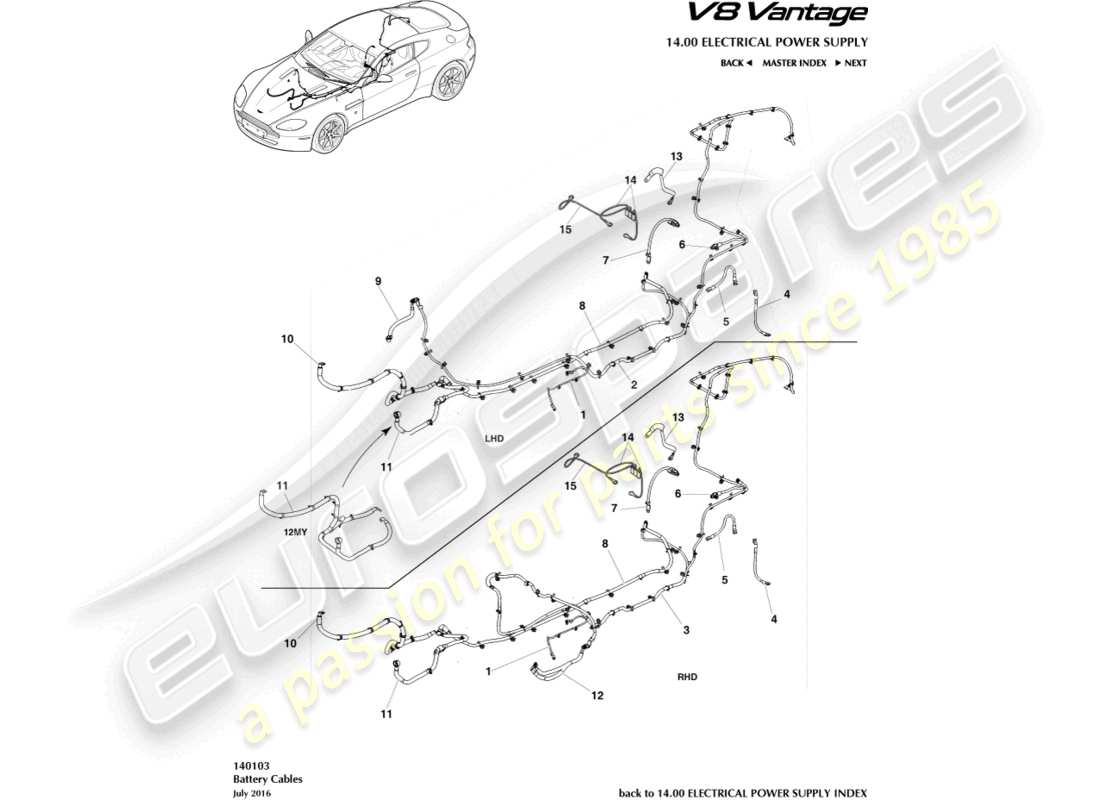 a part diagram from the aston martin v8 vantage (2009) parts catalogue