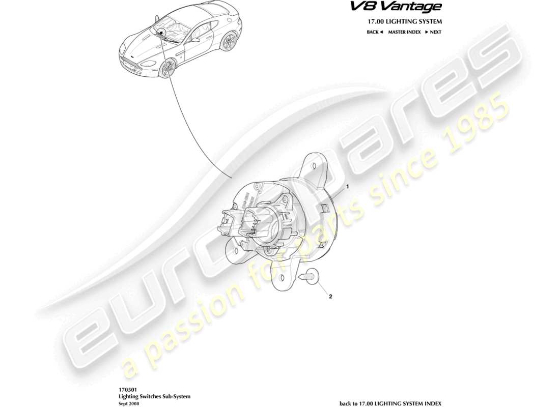 a part diagram from the aston martin v8 vantage (2018) parts catalogue