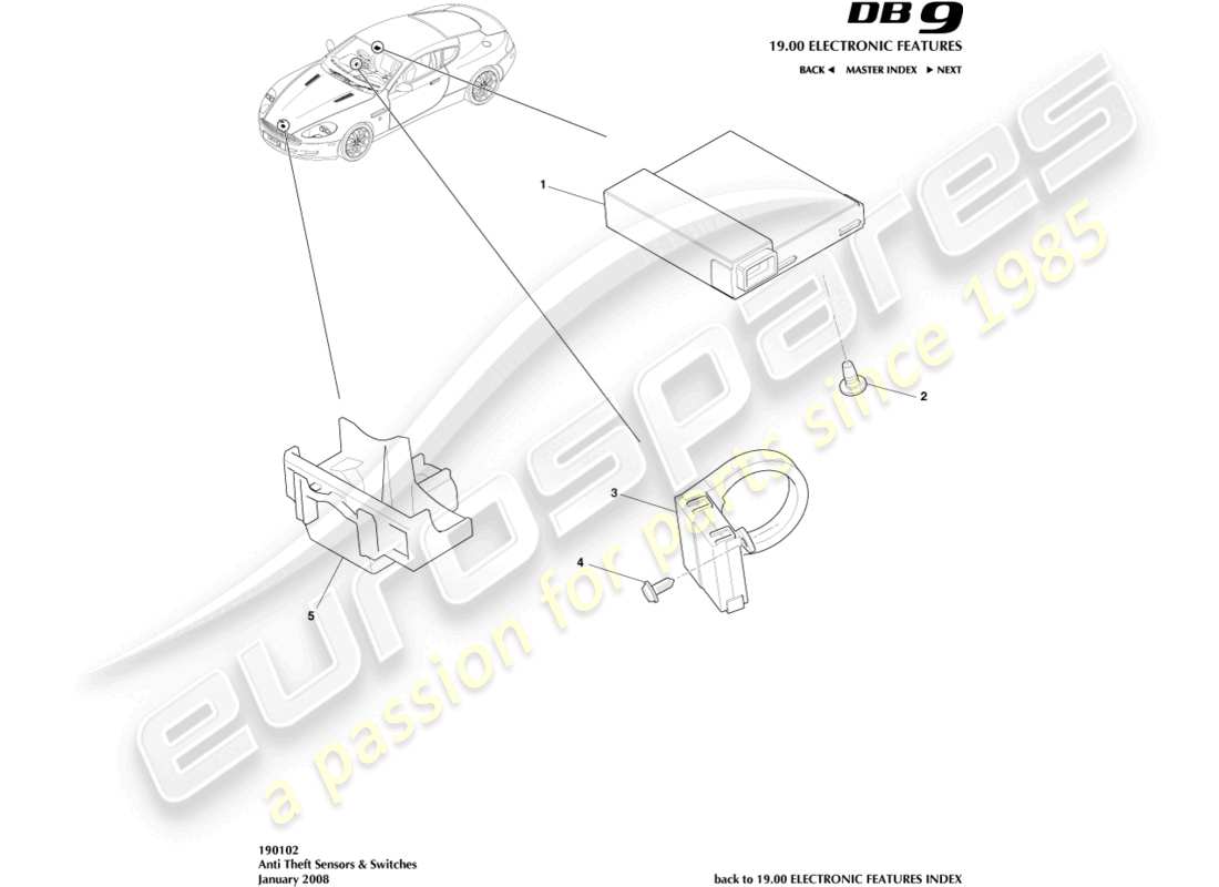 a part diagram from the Aston Martin DB9 (2004) parts catalogue