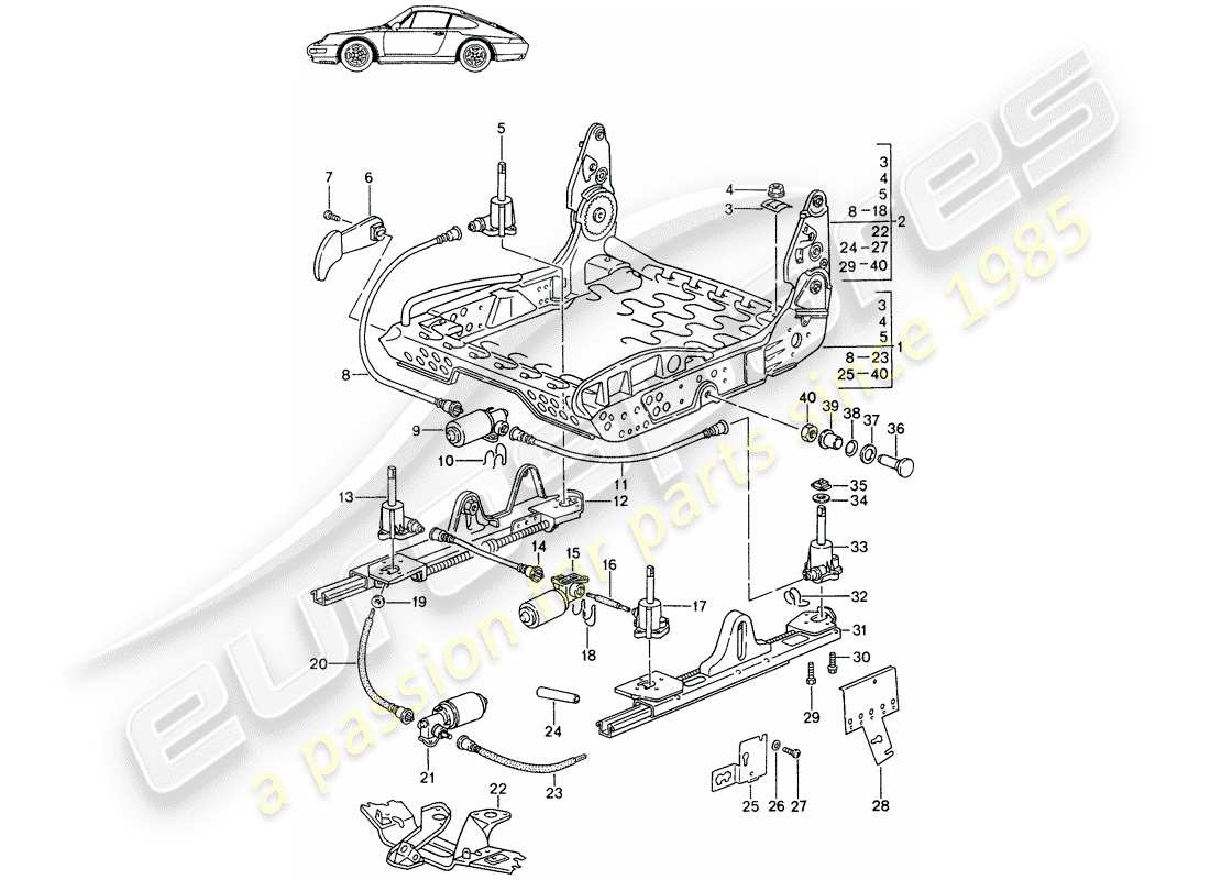 a part diagram from the porsche 1998 (seats for 944/968/911/928) parts catalogue