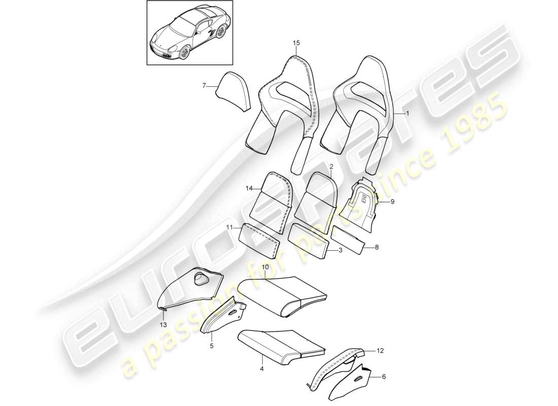 porsche 2009 (987 cayman) foam part seat and backrest cover seat and backrest surface bucket seat folding part diagram