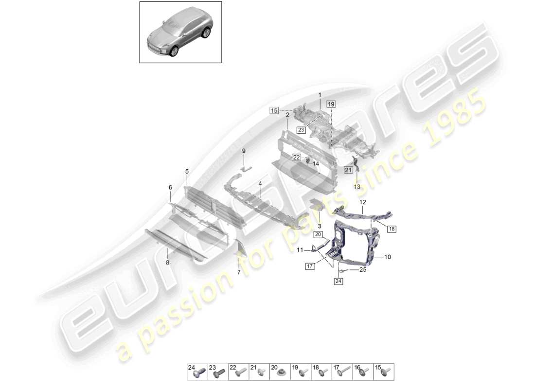 porsche 2019 (macan) carrier r4 tfsi cooler for coolant air guide and lock carrier part diagram