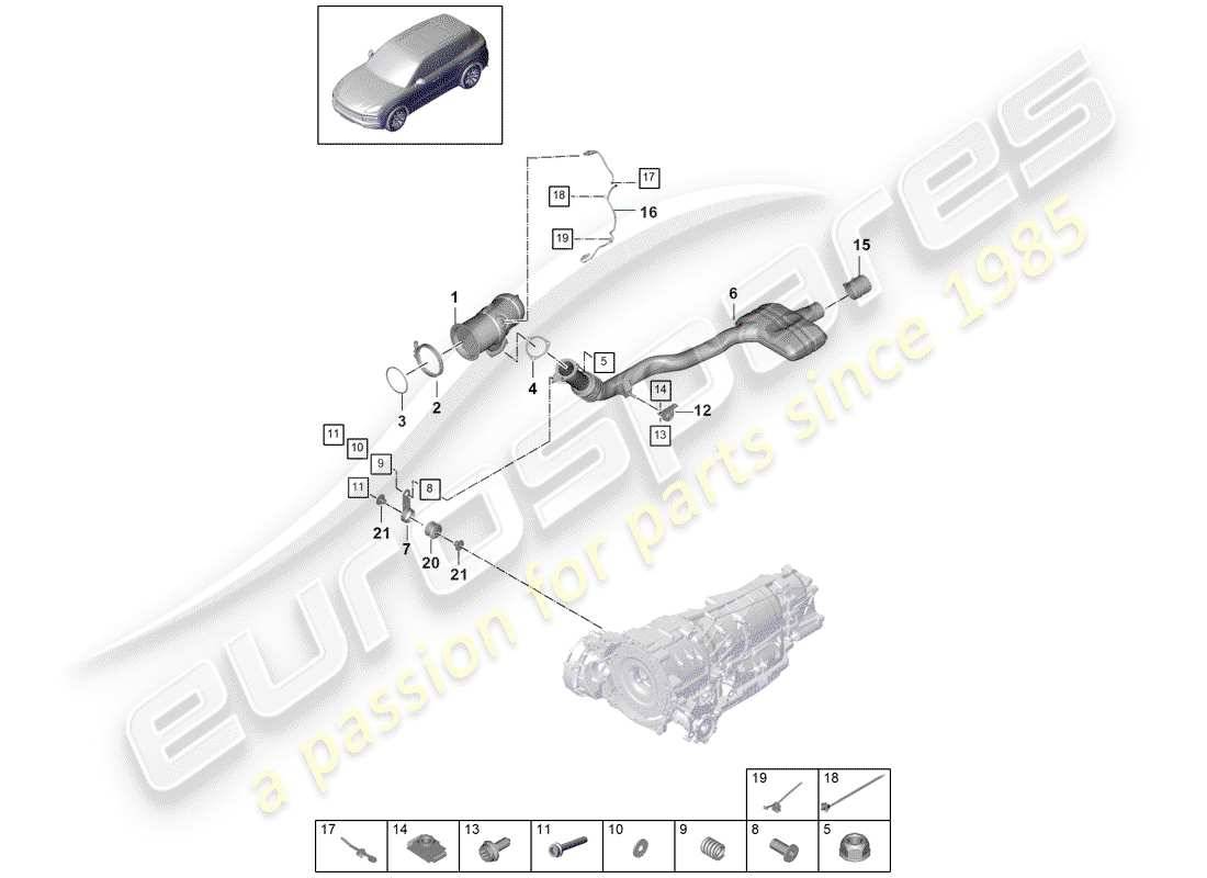 porsche 2019 (cayenne e3 9ya/9yb) exhaust system catalytic converter lambda probe parts diagram