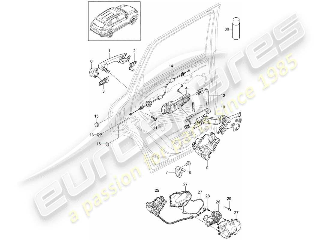 porsche 2015 (cayenne e2 92a) door handles rear door lock d - mj 2015>> part diagram