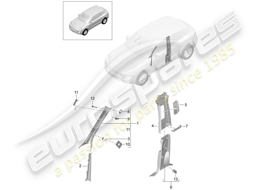 porsche 2017 (macan) a-pillar upper b-pillar trim accessories part diagram