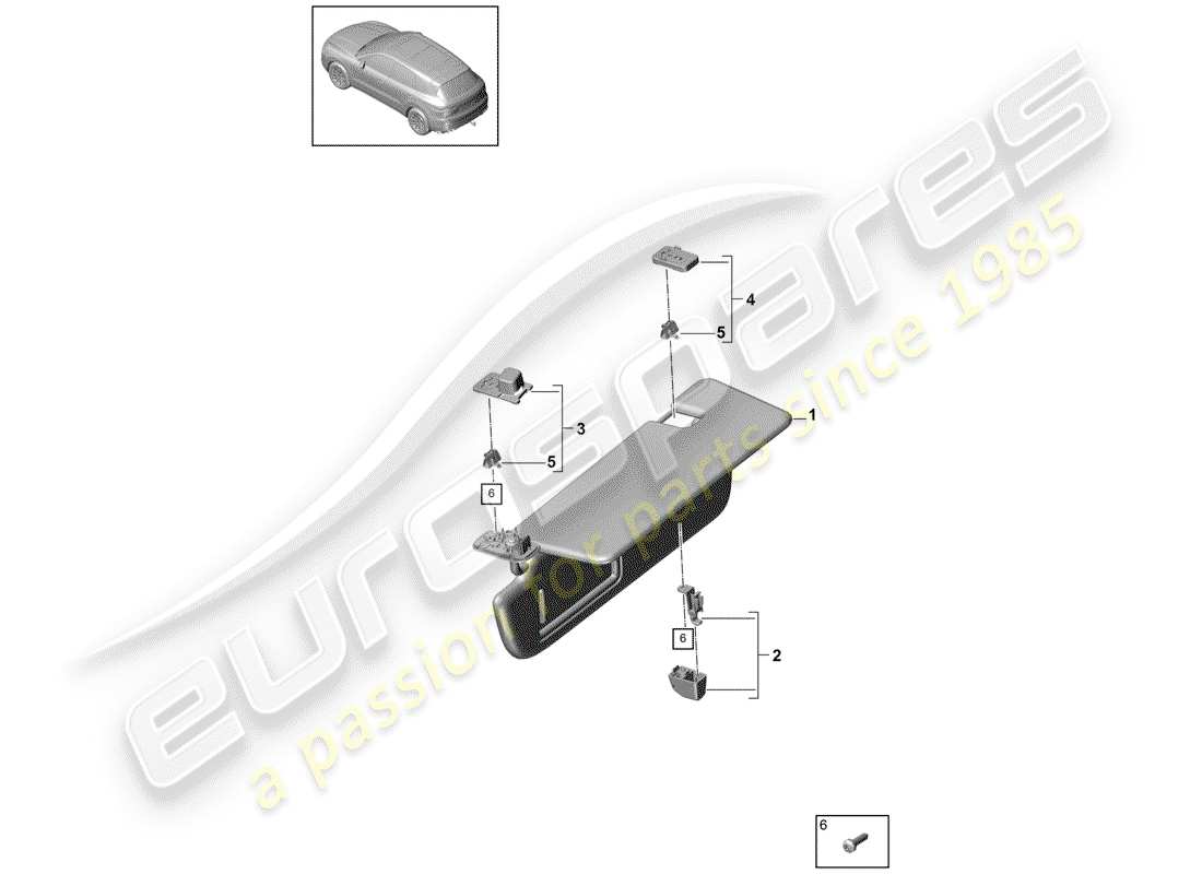 porsche 2019 (cayenne e3 9ya/9yb) sun vizors parts diagram