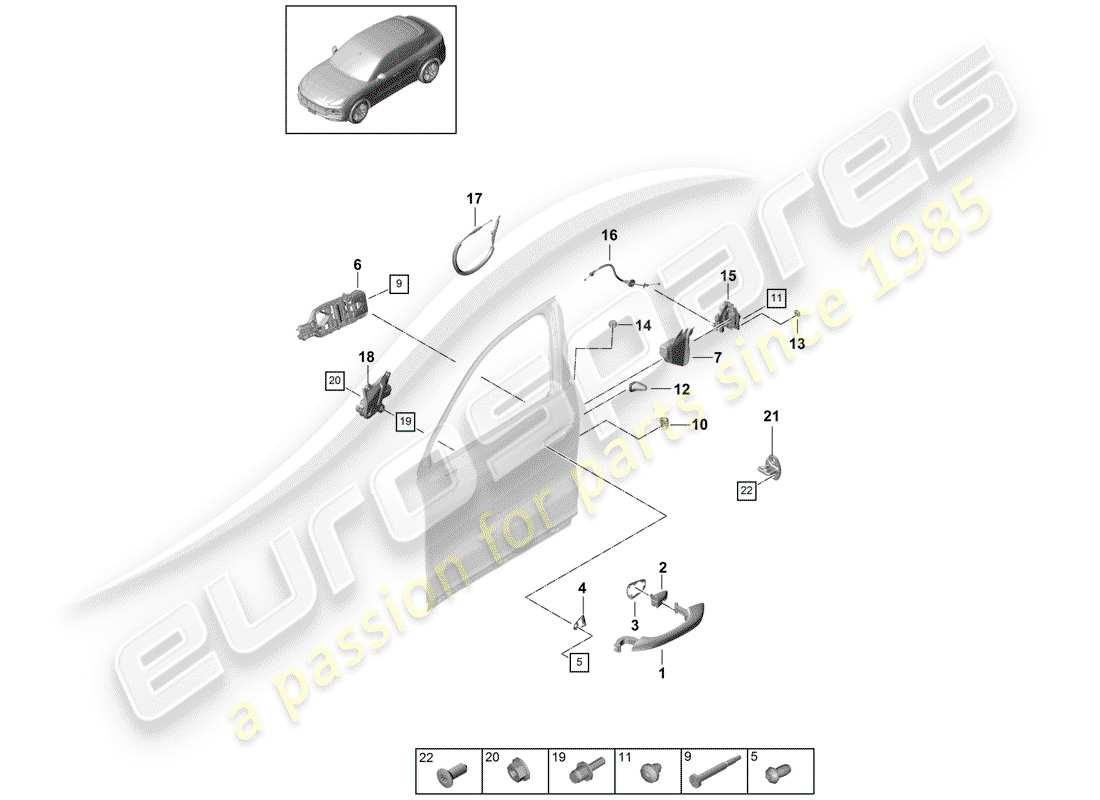 porsche 2018 (cayenne e3 9ya/9yb) door handle, exterior front door lock coupe parts diagram