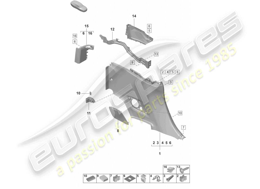 porsche 2020 (992-1) side panel trim rear, inner parts diagram