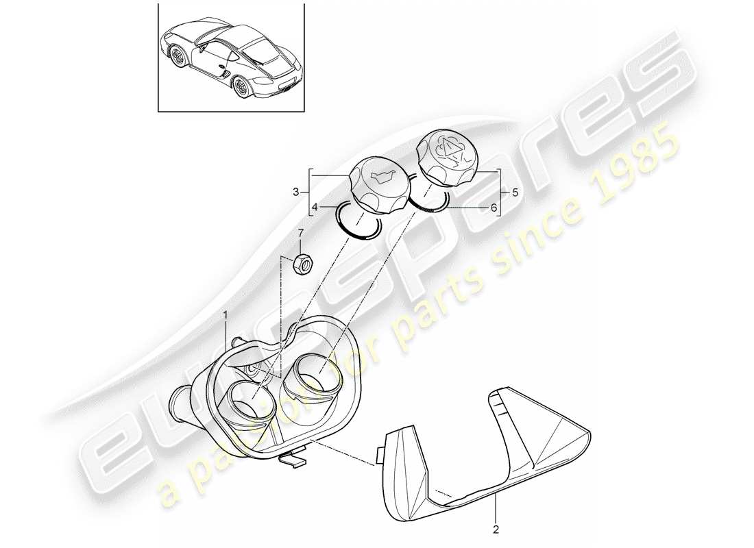 porsche 2009 (987 cayman) coolant cooling system 4 service flap part diagram