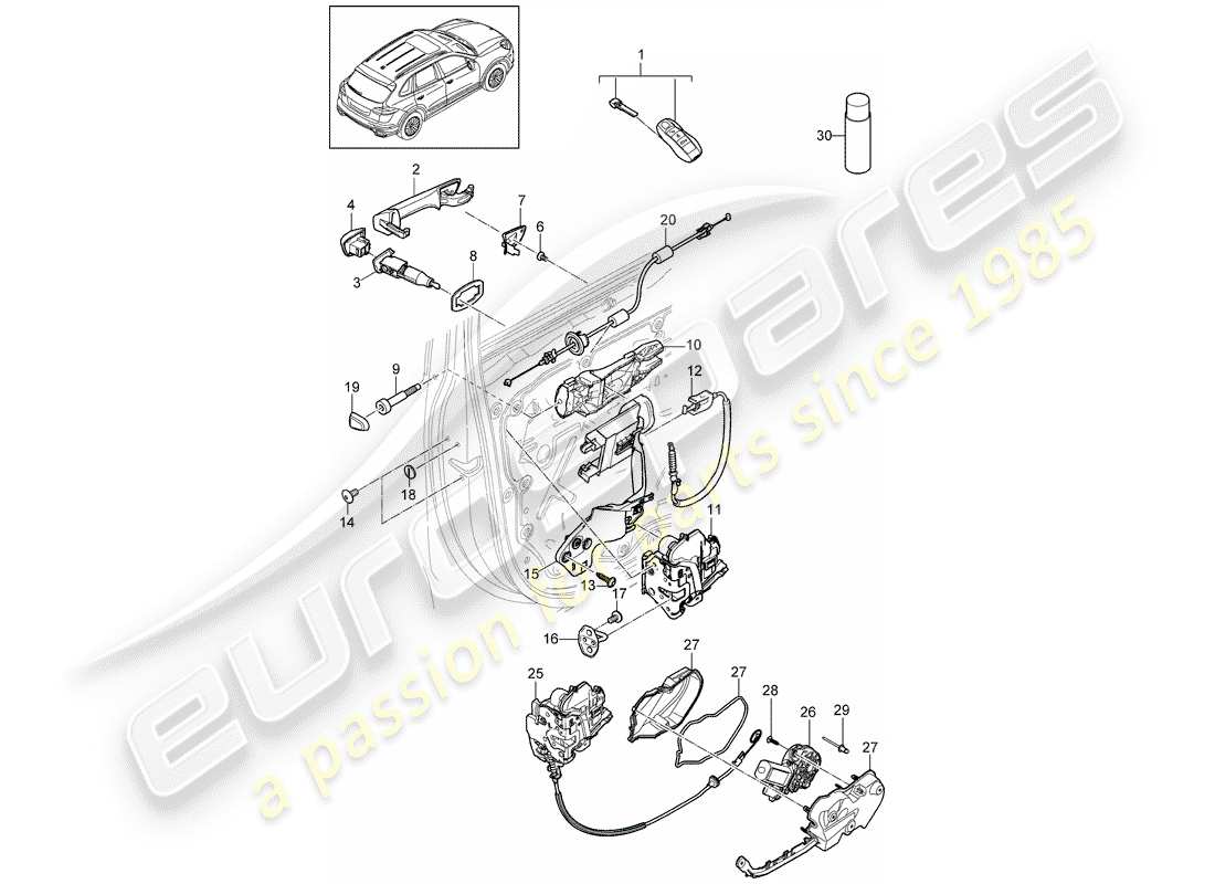porsche 2015 (cayenne e2 92a) door handles front door lock d - mj 2015>> part diagram