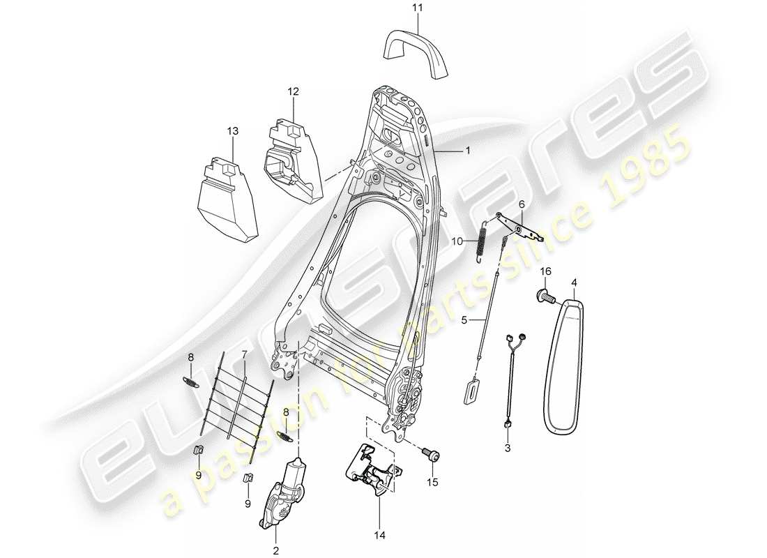porsche 2009 997-2 turbo / gt2 backrest frame parts diagram