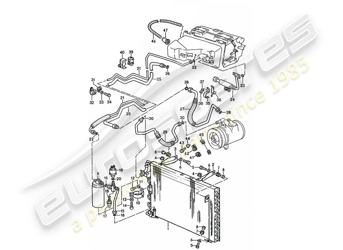 porsche 1993 (928) automatic air conditioner - lines - and - auxiliary units parts diagram