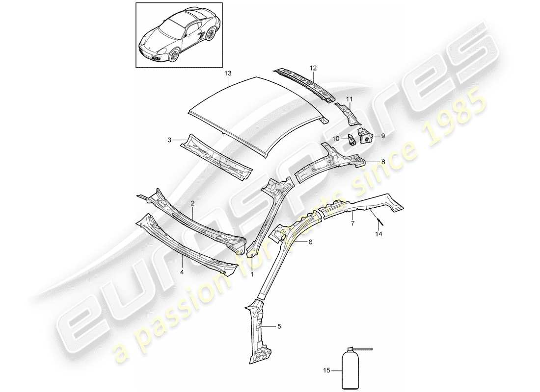 porsche 2009 (987 cayman) roof scuttle part diagram