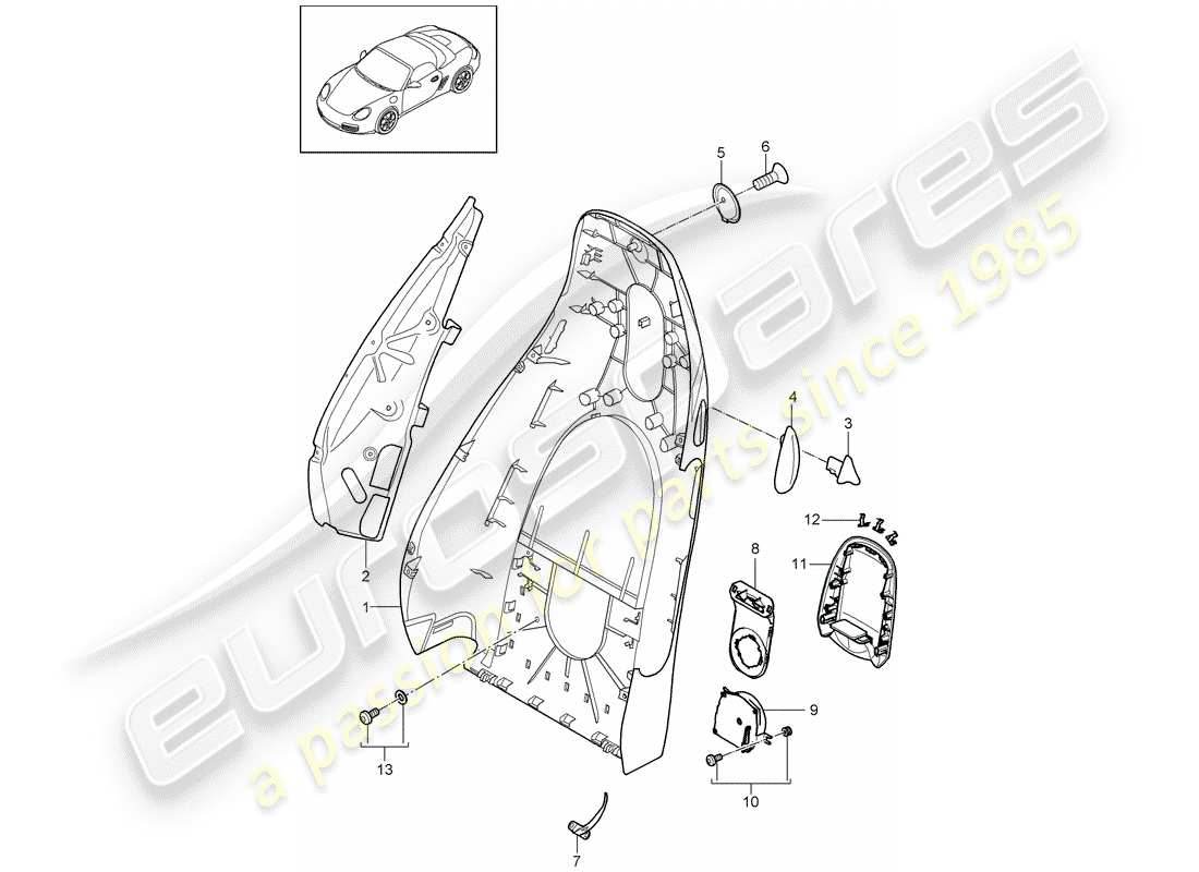 porsche 2012 (987 boxster) backrest shell standard seat comfort seat accessories parts diagram