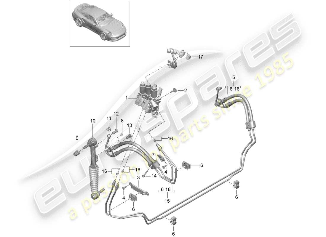 porsche 2015 (991-1 turbo) hydraulic line front end damper pdcc d - mj 2017>> part diagram