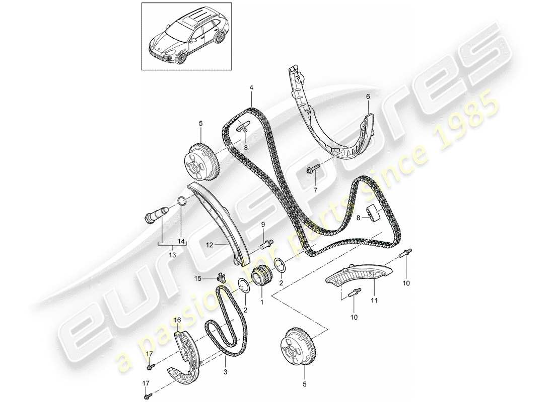 porsche 2015 (cayenne e2 92a) timing chain slide rail chain tensioner part diagram