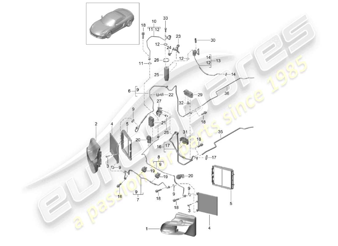 porsche 2012 (981 boxster) refrigerant circuit front parts diagram