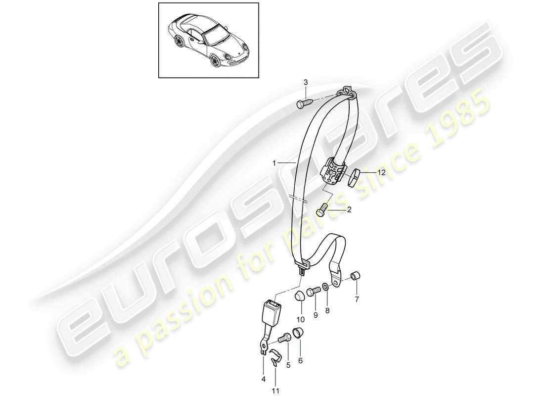 porsche 2009 (997-2) seat belt parts diagram