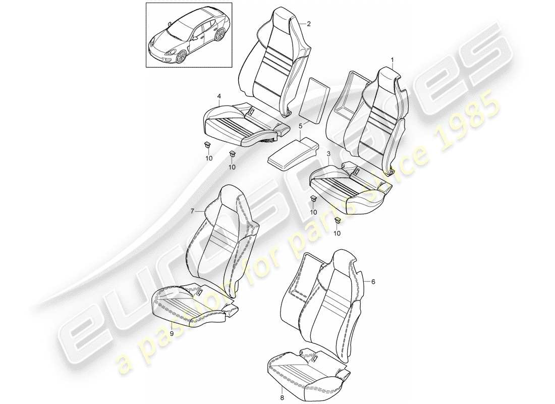 porsche 2014 (panamera 970) seat and backrest cover foam part sports seat standard seat part diagram
