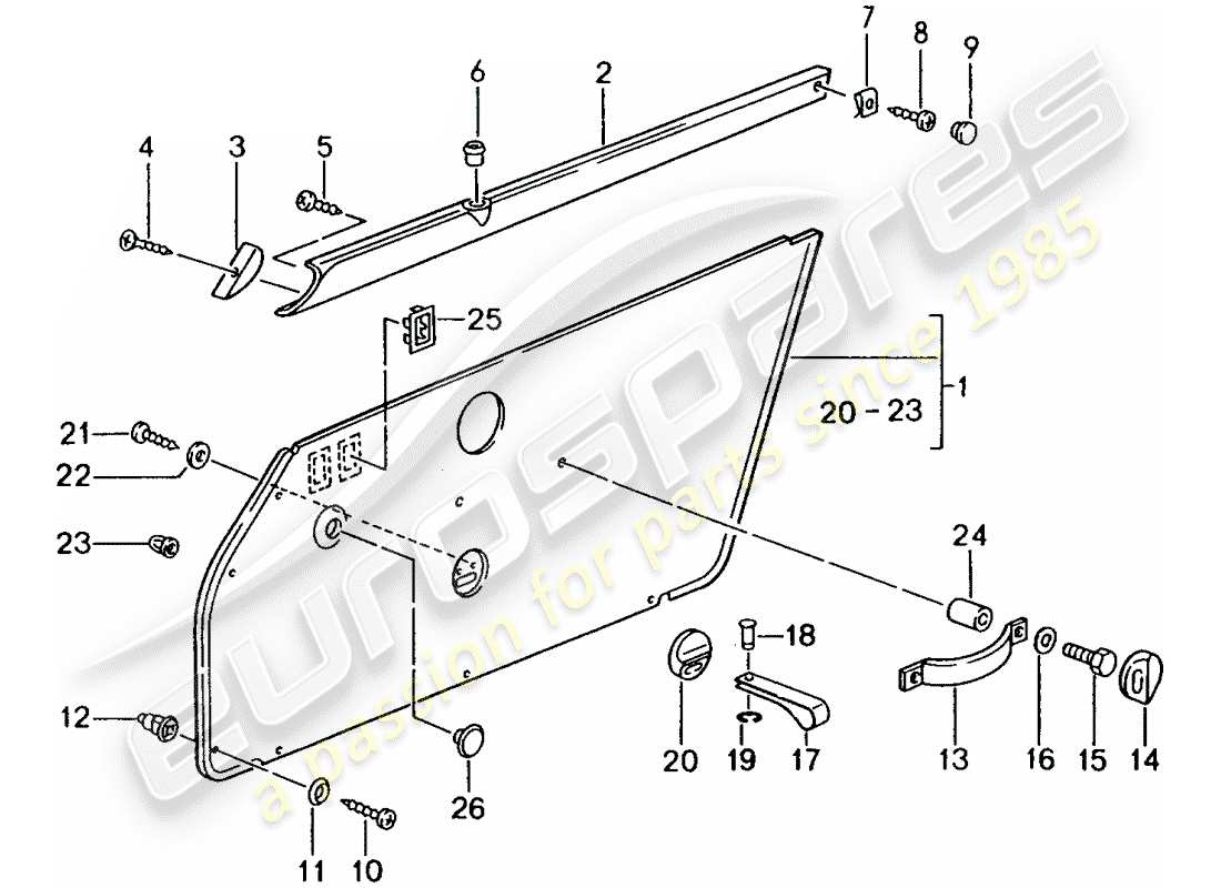 porsche 1997 (993) interior equipment - doors part diagram
