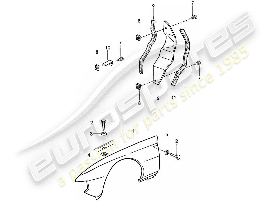 porsche 1987 (924s) fender part diagram