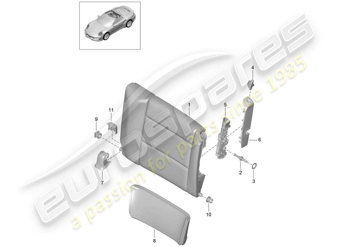porsche 2014 (991-1 turbo) emergency seat backrest accessories d - mj 2017>> part diagram
