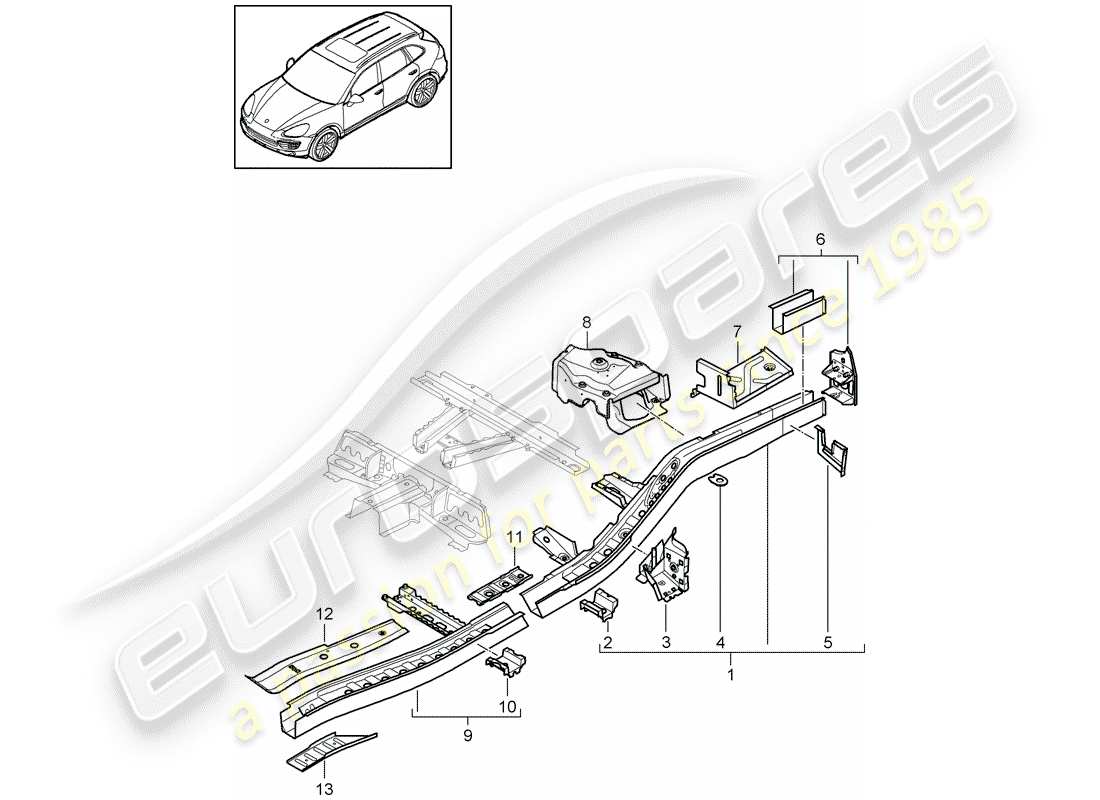porsche 2012 (cayenne e2 92a) frame part diagram