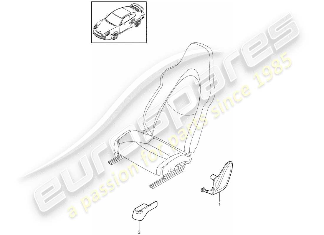 porsche 2013 (997-2 turbo / gt2 rs) front seat parts diagram