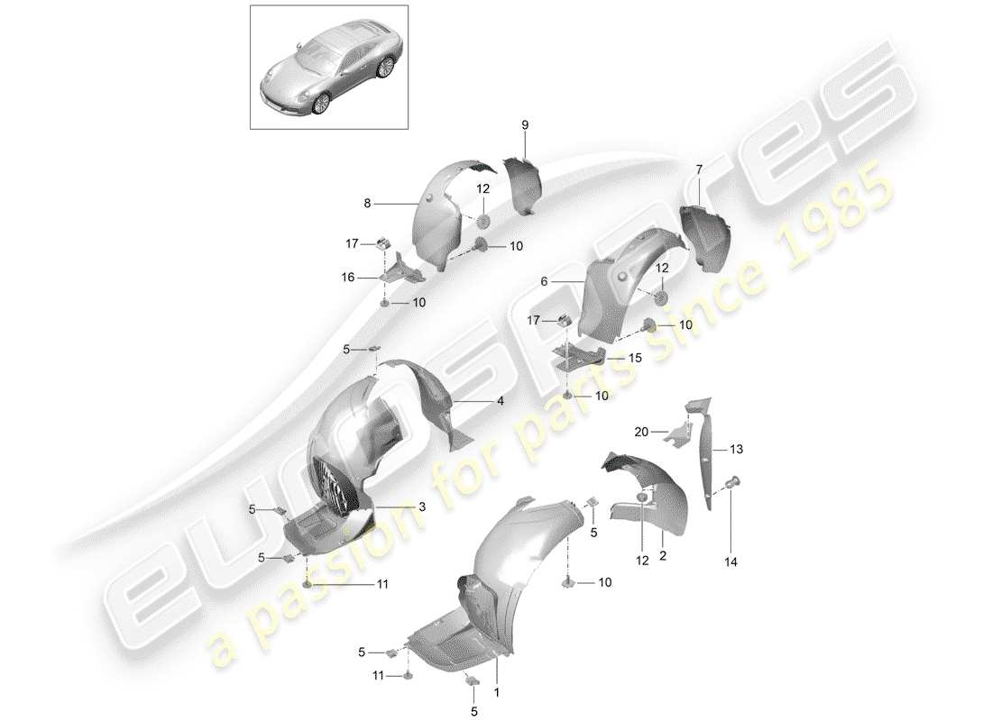 porsche 991 gen. 2 (2020) wheelhouse protector parts diagram