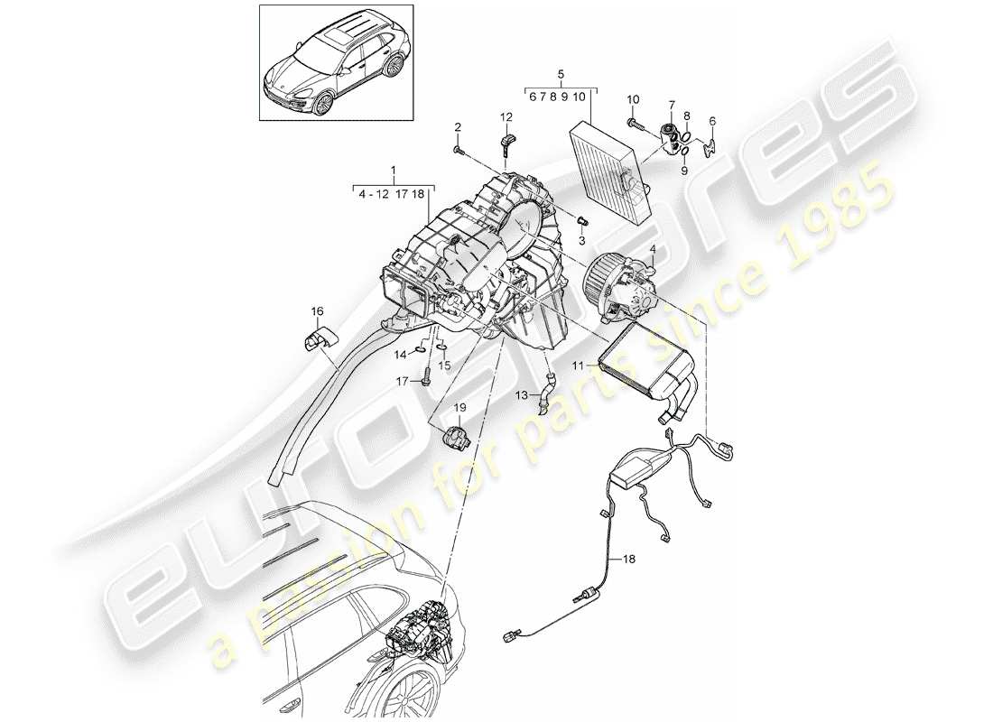 porsche 2012 (cayenne e2 92a) heat., vent. and ac system rear individual parts part diagram